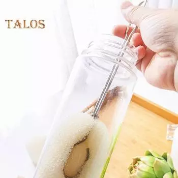 Губка для чашек, мягкая длинная ручка из нержавеющей стали, сменная головка, очиститель для кухонных чашек, губка, скребок для чистки кухни серебряный