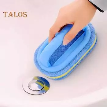 Губка для чистки ванной комнаты с ручкой, многоразовая, без царапин, широко используемая кухонная губка для удаления остатков синий