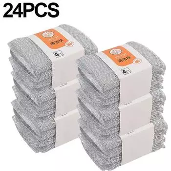 Губка для мытья посуды из стальной проволоки, двухсторонняя губка для чистки, антипригарное масло, кухонное полотенце, многоразовый инструмент для уборки дома 1PCS серебряный