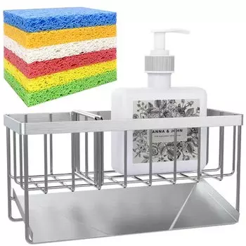 Губка губка для моющего средства губка нержавеющая сталь скруббер подвижный разделитель 6 губок стойка, держатель, нержавеющий, кухня, держатель, сталь, держатель, в комплекте,