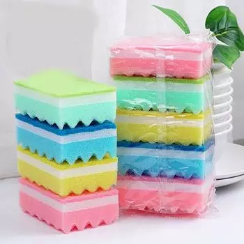 Губка-кисть для мытья посуды Цветная маленькая волна Чистящая ткань Швабра Губка Кухонная губка Швабра 10.5*6.8*3.5cm