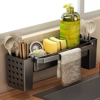 Губка настенная губка моющее средство поставляется с 2 палочками для еды без места для сверления черный держатель, стойка, держатель, держатель, коробки, хранение, требуется,