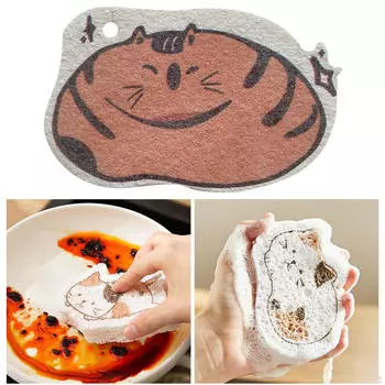 Губка в форме милого животного, устойчивая к запаху древесной массы с подвесной веревкой для чистки Orange Cat