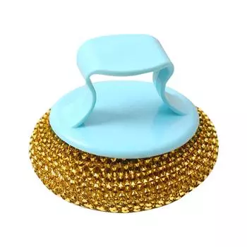 Губки из нержавеющей стали с ручкой для кухонных кастрюль, сковородок, тарелок, щетка для мытья посуды, проволочный шарик, золото