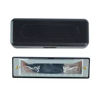 Губная гармошка 10 отверстий 20 мелодий C Key Professional Standard Mouth Harmonica с футляром для детей-новичков Silver серебряный