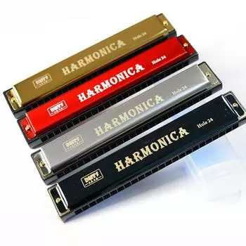 Губная гармошка C с 24 отверстиями для музыкального образования и просвещения детей начального уровня 24-hole titanium синий