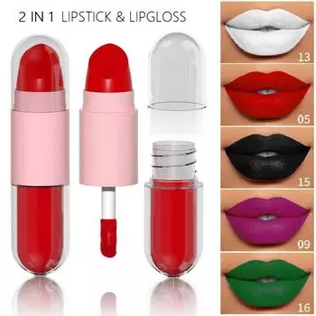 Губная помада 2 в 1 Водостойкий блеск для губ Стойкая красная помада для губ Белая черная помада Жадность Фиолетовый оттенок для губ Хэллоуин Косметика Фестиваль макияжа