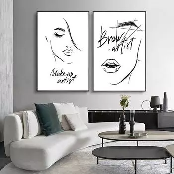 Губы, ресницы, плакат и принт, салон красоты, настенная картина для девочек, модный макияж, брови, цельный холст, домашний декор для комнаты 21x30cm No Framed