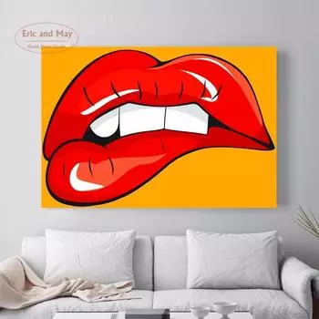 Губы в стиле поп-арт, дизайн, плакаты и принты, настенное искусство, декоративная картина, холст, картина для гостиной, домашний декор, без рамы 21cm30cm NoFrame