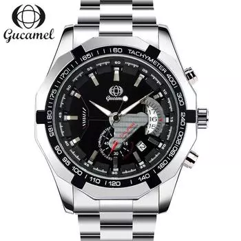 GUCAMEL Механические часы Деловая мода с одним календарем и полым ручным управлением Механические мужские часы