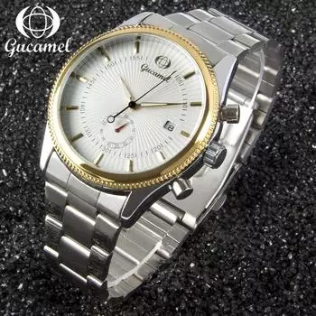 GUCAMEL модные механические часы с одним календарем, механические часы для мужчин, деловые механические часы со стальным ремнем для мужчин
