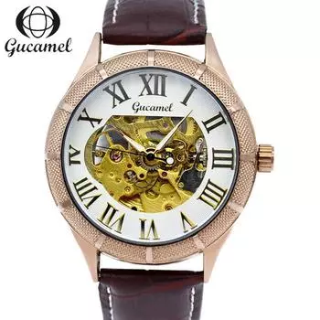 GUCAMEL Мужские часы Механические часы Выдолбленные мужские часы Римские цифры Светящиеся часы