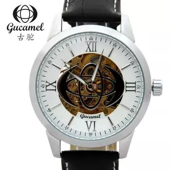 GUCAMEL Мужские механические часы с римскими цифрами Перфорированные механические часы Мужские механические часы
