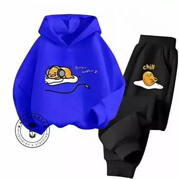 Gudetama Cartoon Супер Милый Чистый Хлопок Мягкая Текстура Толстовка Комплект Подходит Для Детей 3-14 Лет Kawaii Home Travel Одежда 100