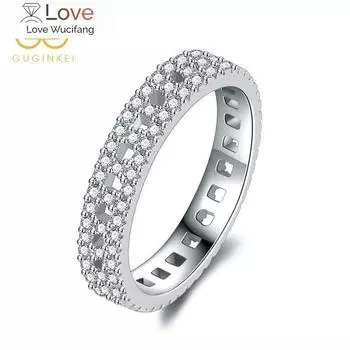 Guginkei Роскошные простые двухрядные кольца с цирконами из серебра 925 пробы, женские ювелирные изделия, подарочное кольцо из стерлингового серебра 925 пробы 8.5