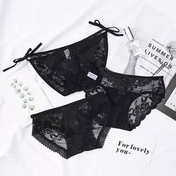 Guifei Man Black Sexy Lace Low-Rise See-Through Women s Triangle Panties One Size