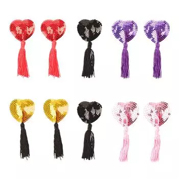 Guillotine Heart Sequin Nipple Pasties with Tassels - Adult Erotic Accessory