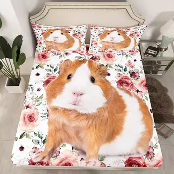 Guinea Pig Bedding Set Animal Pattern Duvet Cover for Kids Boys Girl Comforter Cover Wildlife Bedroom Collection 3Pcs Full Size EU single(135x200cm)
