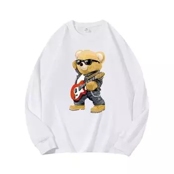 Guitar Bear Осенняя одежда Длинные рукава Чистый хлопок Новый мужской и женский топ, Весенний внутренний слой, Базовая рубашка, Круглая горловина Длинные рукава Футболка M коричневый