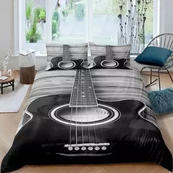 Guitar Duvet Cover KingQueen Size Rock Music Bedding for Kids Teens Vintage Guitar on Wooden Floor Polyester Quilt Cover Grey 70x133cm 2pcs