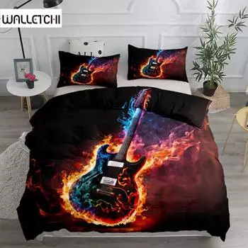 Guitar On Fire Abstract Duvet Cover Set UK Single Double Queen US Twin Full King Size Bed Set EU single(135x200cm)