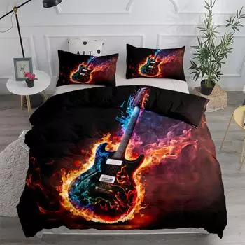 Guitar on Fire Abstract Duvet Cover Set UK Single Double Queen US Twin Full King Size Bed Linen Set 230x230cm