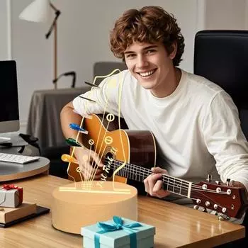 Guitar Pick Holder with Night Light Stable Wooden Base Design Soft Glow USB B