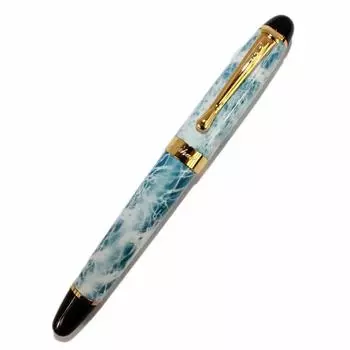 Gullor 450 Light Blue and White Pattern Belthorn Medium Fountain Pen with Golden Clip [Item]