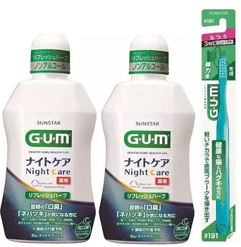 GUM ночной лечебный препарат против неприятного запаха изо рта, трава 450 мл x 2 флакона, в комплект входит 1 зубная щетка [Квази-лекарство] Ополаскиватель для полости рта, уход, ополаскиватель для полости рта, уход, [Тип Refresh,