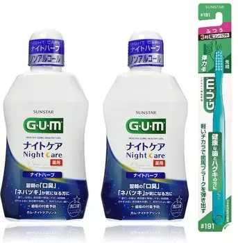 GUM ночной лечебный травяной уход за неприятным запахом изо рта 450 мл x 2 флакона 1 зубная щетка в комплекте [Квази-лекарство] Ополаскиватель для полости рта, уход, ополаскиватель для полости рта, [Ночного типа, безалкогольный,