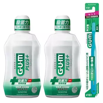GUM Plus Dental Rinse Лечебная жидкая зубная паста и освежающий травяной тип 450 мл x 2 1 зубная щетка в комплекте [Квази-лекарство] [Чистый (Алкоголь содержит)