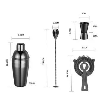Gunmetal 550ml Cocktail Shaker Bar Set Mixer Drink Shaker Jigger & Mixing Spoon Straner Set Bartender Kit Home Bar Accessories