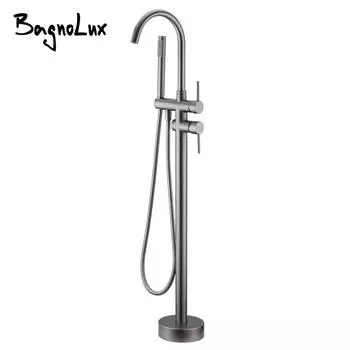 Gunmetal Отдельно стоящий смеситель для ванны, смеситель для ванной комнаты, напольный смеситель с 2 функциями, смеситель для горячего и холодного душа матовый черный