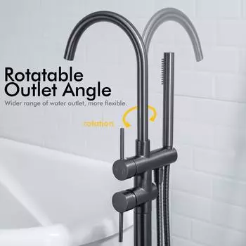 Gunmetal Отдельно стоящий смеситель для ванны, смеситель для ванной комнаты, напольный смеситель с 2 функциями, смеситель для горячего и холодного душа матовый черный