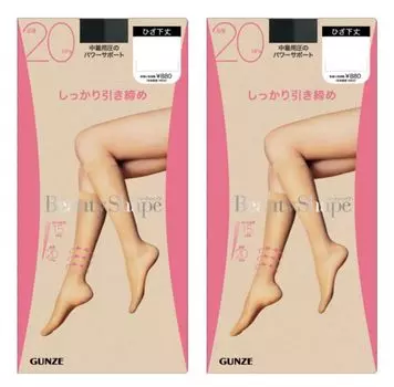 Gunze Below the Set of Beauty Ankle Firm Black Stockings, Knee, 2, Shape, 20hPa, Tightening, EAS802, Women s, чёрный