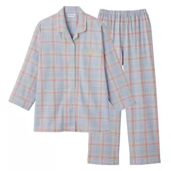 Gunze CI Comme CA Cotton Long Sleeve Pants with Dyed Viyella Brushed Sax Women s 100% Loungewear, Fabric, (MD6104)