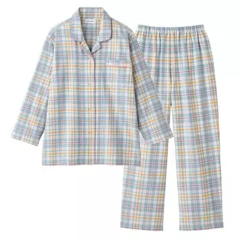 Gunze CI Comme CA Long Sleeve Brushed Sax Loungewear, 100% Cotton, Pants, Yarn-Dyed, Viyella, Women s,