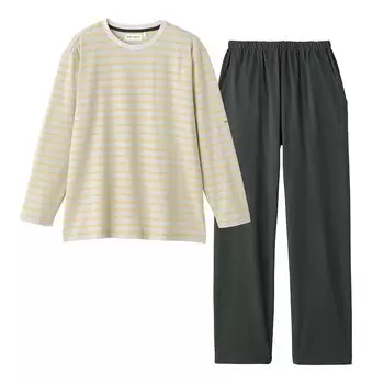 Gunze Long Sleeve and Yellow Women s Loungewear, Pants, Jersey, Striped,
