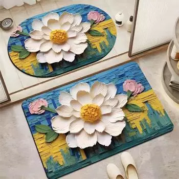 Guo-feng 3D трехмерный расширяющийся цветочный коврик для пола в ванную комнату, туалет, впитывающий быстросохнущий коврик для ног, масляная живопись, мягкий коврик для двери 40 * 60CM (square monolithic) 2.5mm