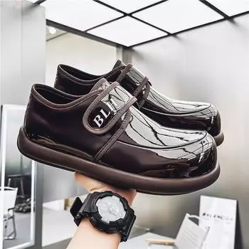 Guochao 2025 spring and summer live broadcast high-quality glossy leather breathable men s shoes, lightweight loafers, Doudou shoes 39 чёрный