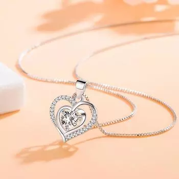 Guochao Elegant Silver Plated Pendant Love Shaped Heart Of The Ocean Full Diamond Necklace Zircon Necklace Women