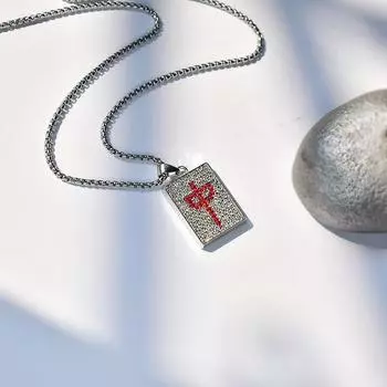 Guochao Jewelry Маджонг Красный Китай Ожерелье с бриллиантами Мужское Модное Женское Персонализированная Хип-хоп Цепь Универсальная Цепочка для свитера