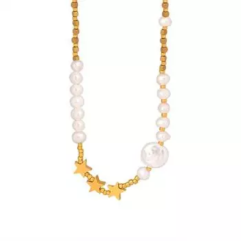 Guochao Личность Творческая Звезда Пресноводный Жемчуг Бусины Ожерелье Женщин Титан Сталь 18K Jinxi Императрица Вдовствующая Универсальные Ювелирные Изделия Прилив