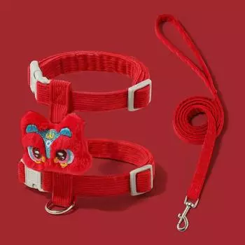 Guochao Lion Dance, Chinese Style Chinese New Year Pet Traction Rope I-shaped Cat Traction Rope Chinese New Year Traction Rope Small
