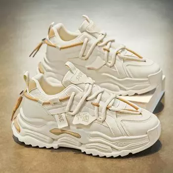 Guochao men s shoes 2025 new summer breathable mesh casual sports shoes youth running platform dad trendy shoes 39 зелёный