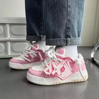 Guochao niche girl pink denim canvas breadboard shoes female student platform height increase casual sports dad shoes 35 розовый