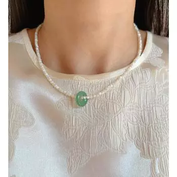 Guochao Новый китайский браслет-ожерелье с пряжкой из бисера Fritillary, нежный и элегантный комплект серег Dongling из зеленого необработанного камня 09