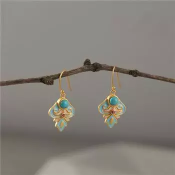 Guochao ретро новый китайский нишевый дизайн высококачественные эмалированные серьги с имитацией бирюзы женские антикварные украшения для ушей