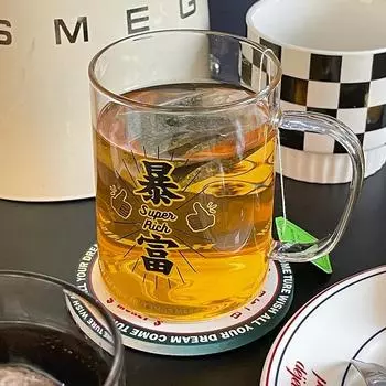 Guochao ретро стекло высокая термостойкость тропическая ручка офисная чашка для воды чашка из боросиликатного стекла бытовая 450ml