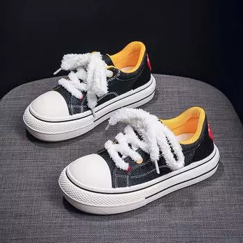 Guochao Ugly Moe breathable canvas shoes spring and autumn new platform sports shoes round head wear-resistant Korean version casual fashion board 35